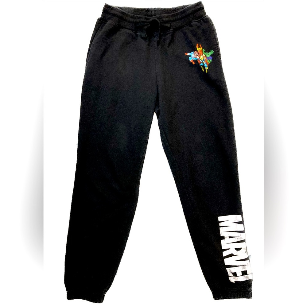 C01 Marvel Sweatpants Black Drawstring Cinch Leg Joggers Pockets Athleisure sz L